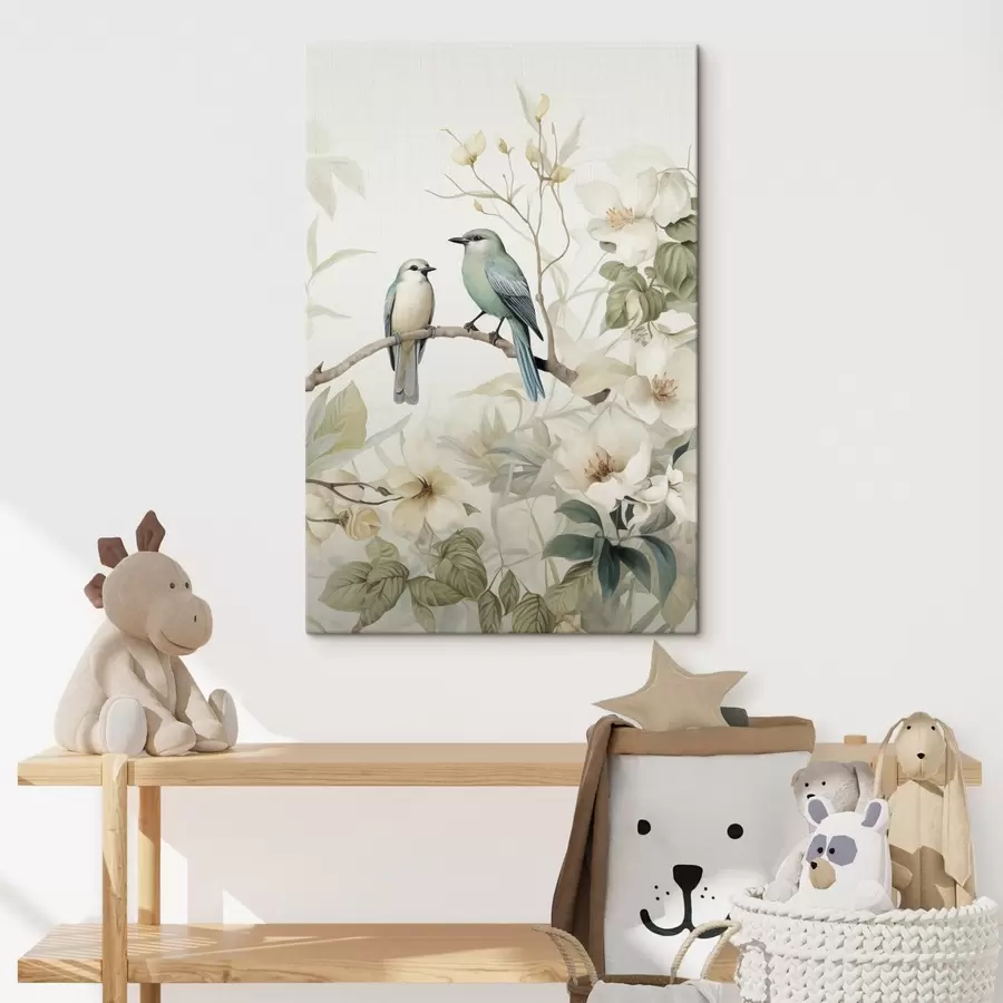 Fotobehang Twee vogels op jasmijntakken s46896