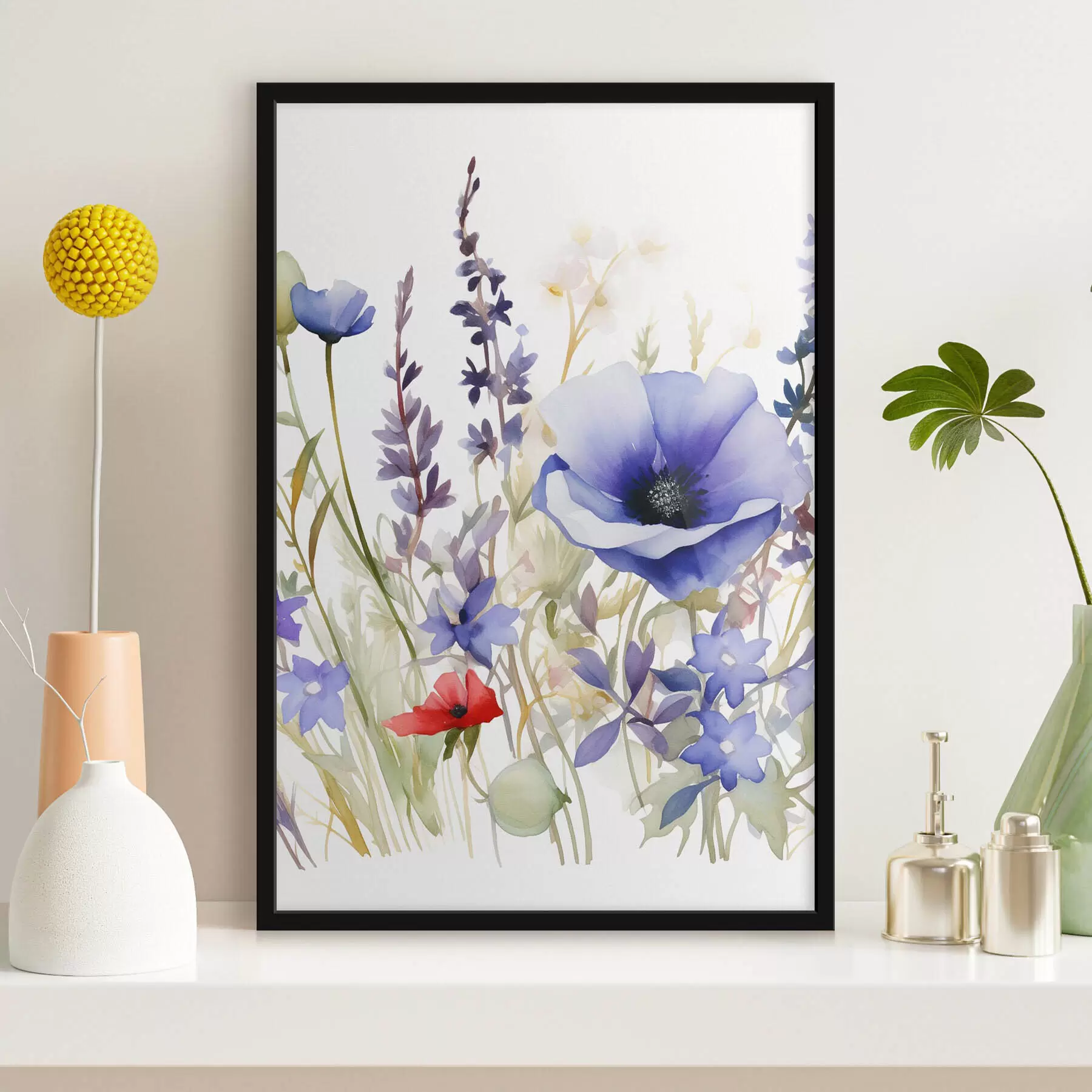 Fotobehang Papaver- en lavendelbloemen f46887