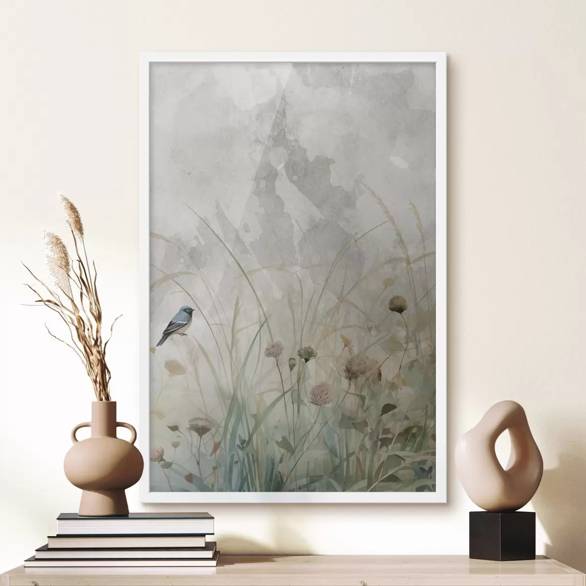 Poster Vogel op wilde bloemen f46889