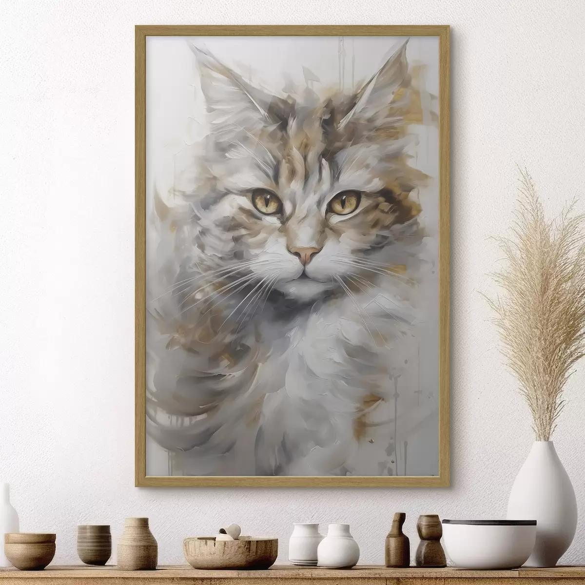 Poster Kat imitatie schilderij f46833
