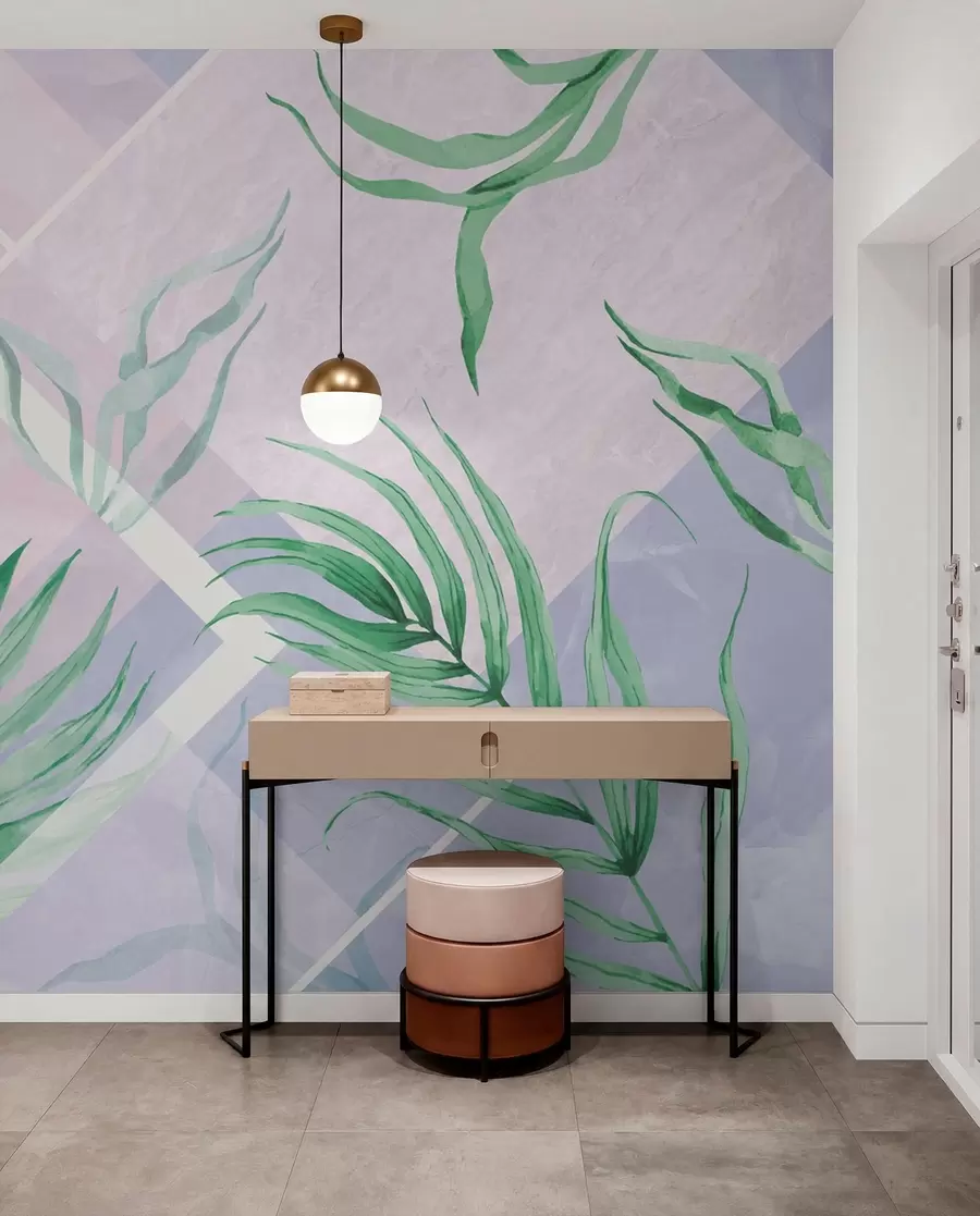 Fotobehang Weelderig groen op een zachte pastelkleurige achtergrond w01625
