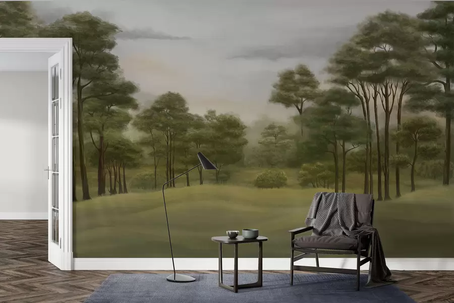 Fotobehang Rustig boslandschap in zachte tinten w02193