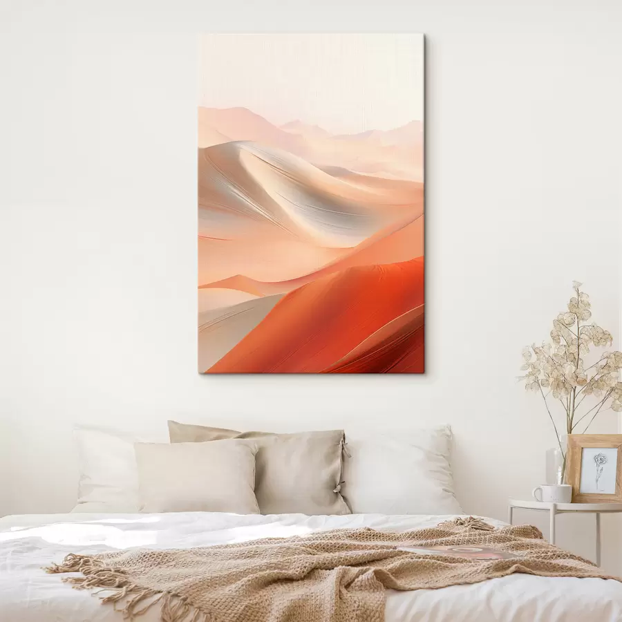  Schilderijen Abstract woestijnlandschap met vloeiende zandduinen in warme oranje en witte tinten s47030
