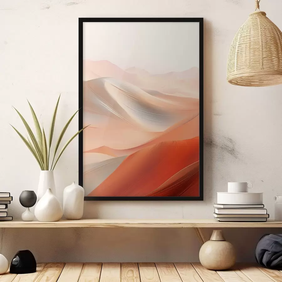 Fotobehang Abstract woestijnlandschap met vloeiende zandduinen in warme oranje en witte tinten f47030