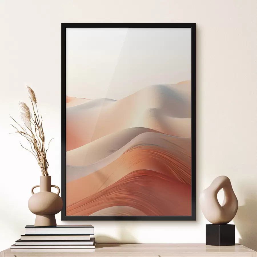 Fotobehang Abstract woestijnlandschap met vloeiende zandduinen in warme oranje en witte tinten f47031