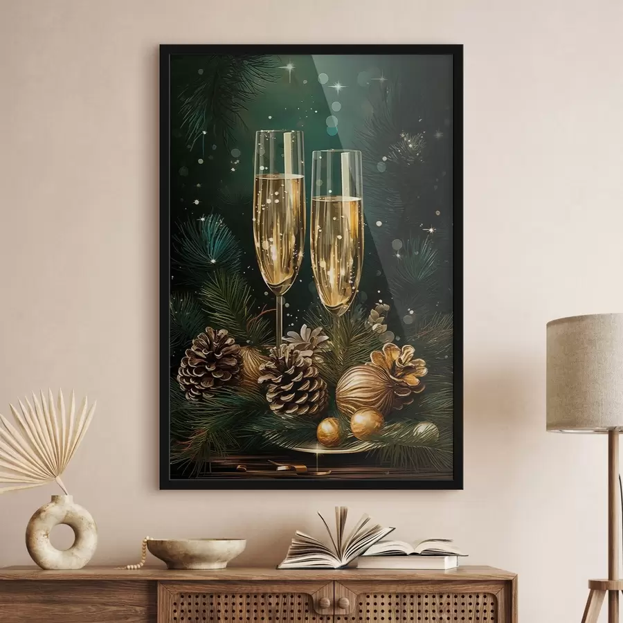 Fotobehang Nieuwjaarscompositie, champagneglazen f46981