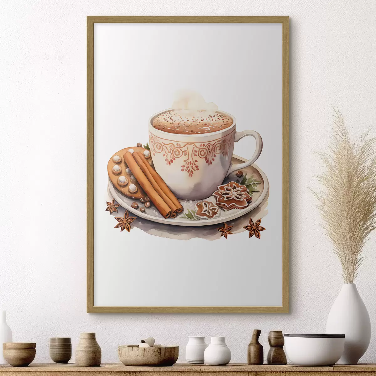 Poster Aquarelachtige tekening, koffie met kaneel f46983