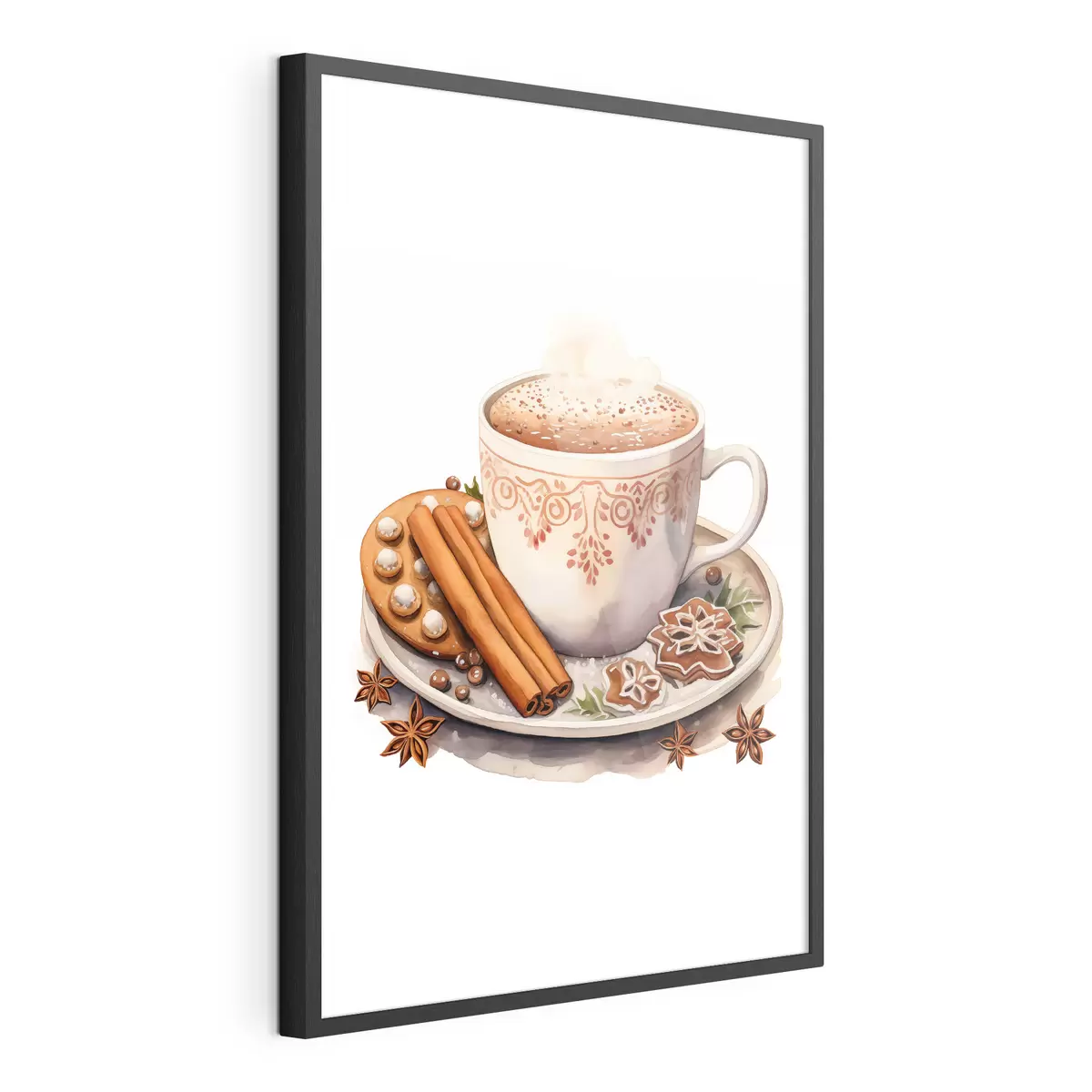 Poster Aquarelachtige tekening, koffie met kaneel f46983