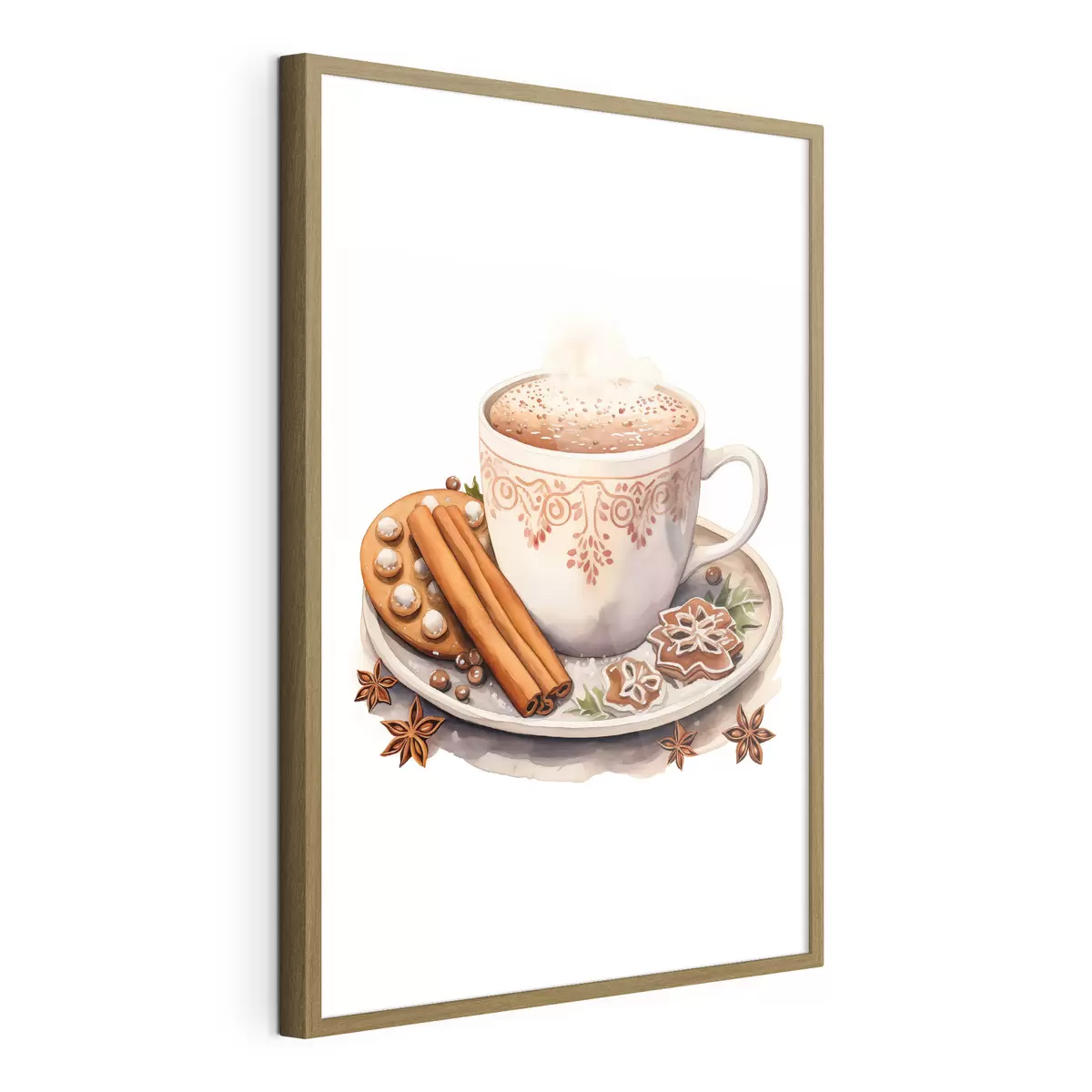 Poster Aquarelachtige tekening, koffie met kaneel f46983
