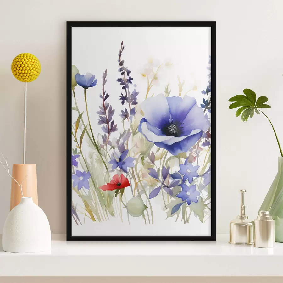 Fotobehang Papaver- en lavendelbloemen f46887