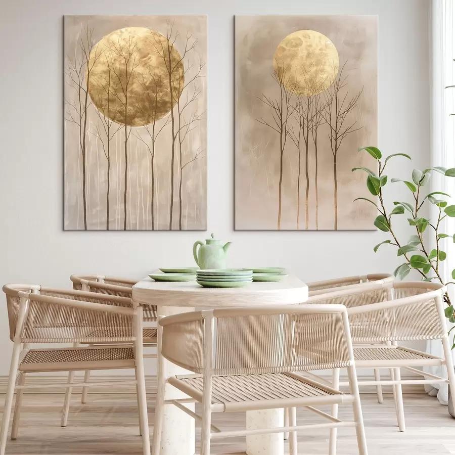  Schilderijen Delicate bomen en cirkel m01137