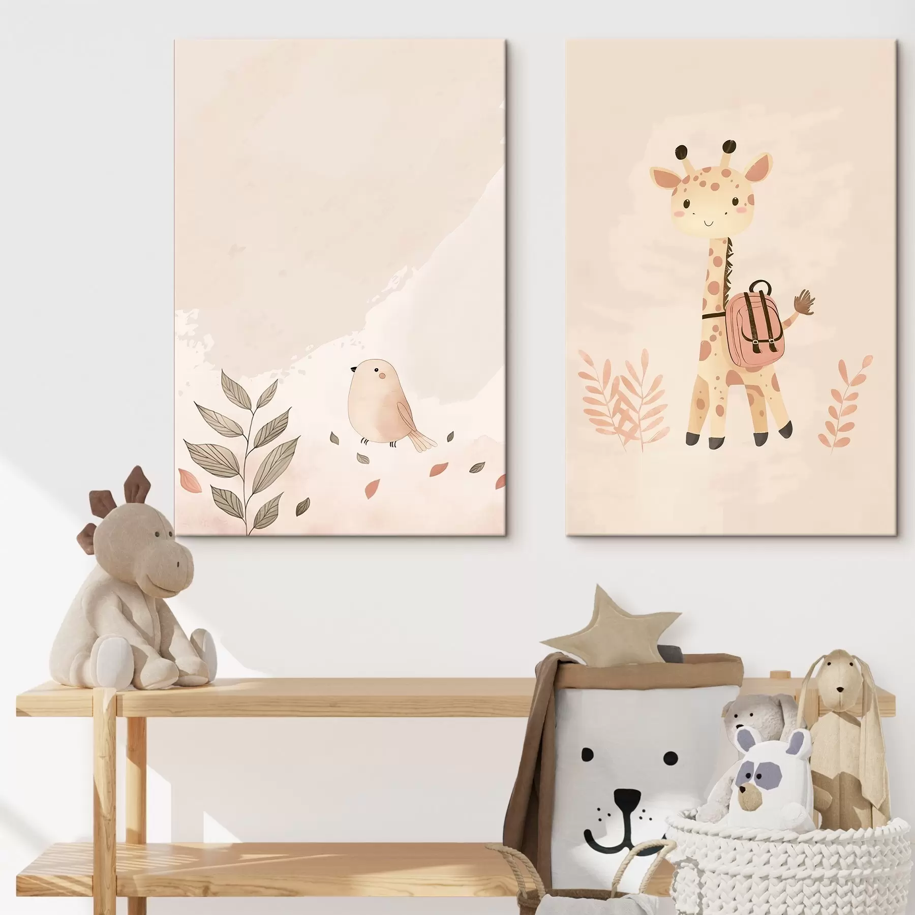  Schilderijen Giraffe en vogel m01148