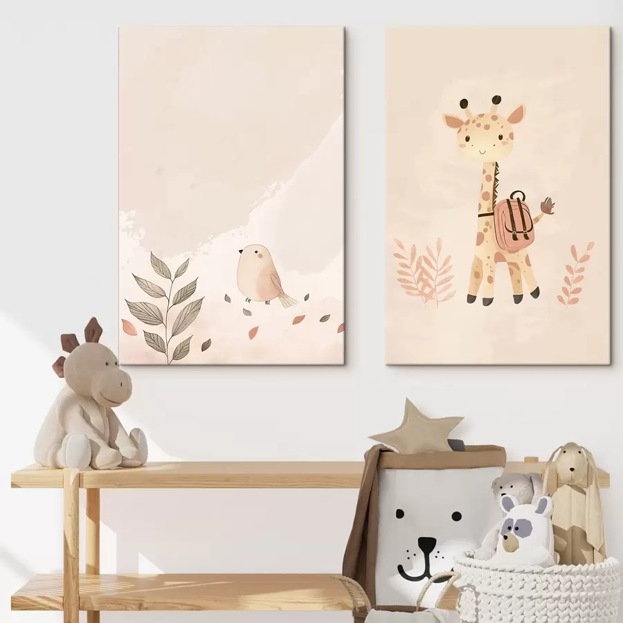  Schilderijen Giraffe en vogel m01148