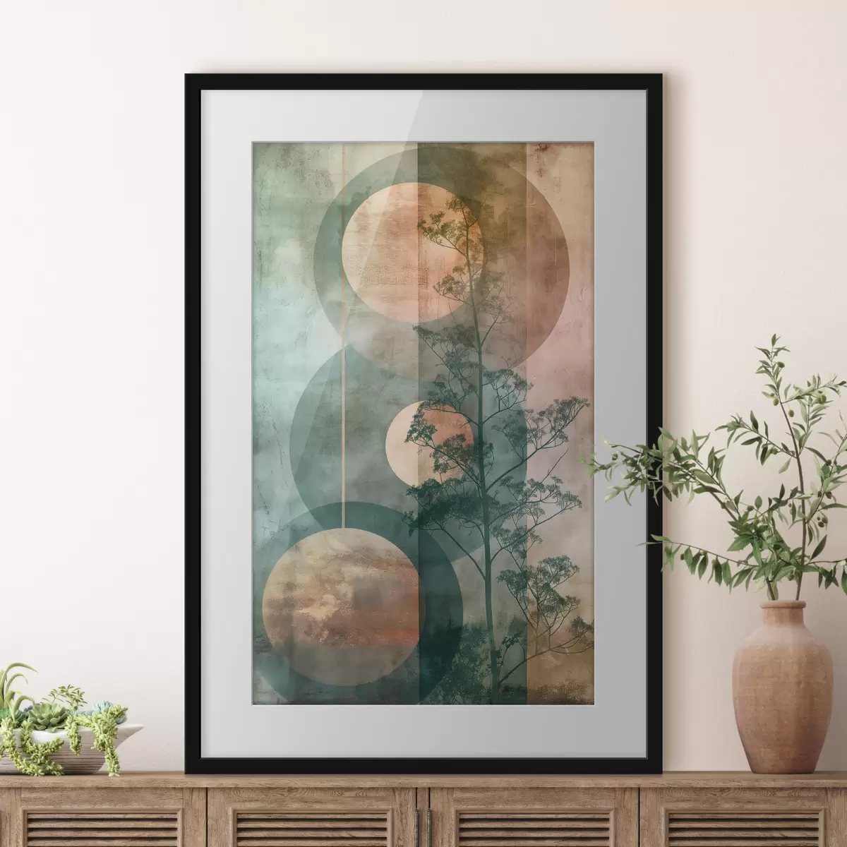 Poster Abstractie en bladeren f47072