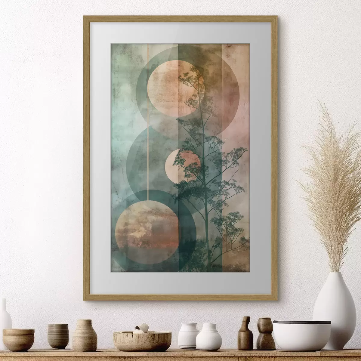 Poster Abstractie en bladeren f47072