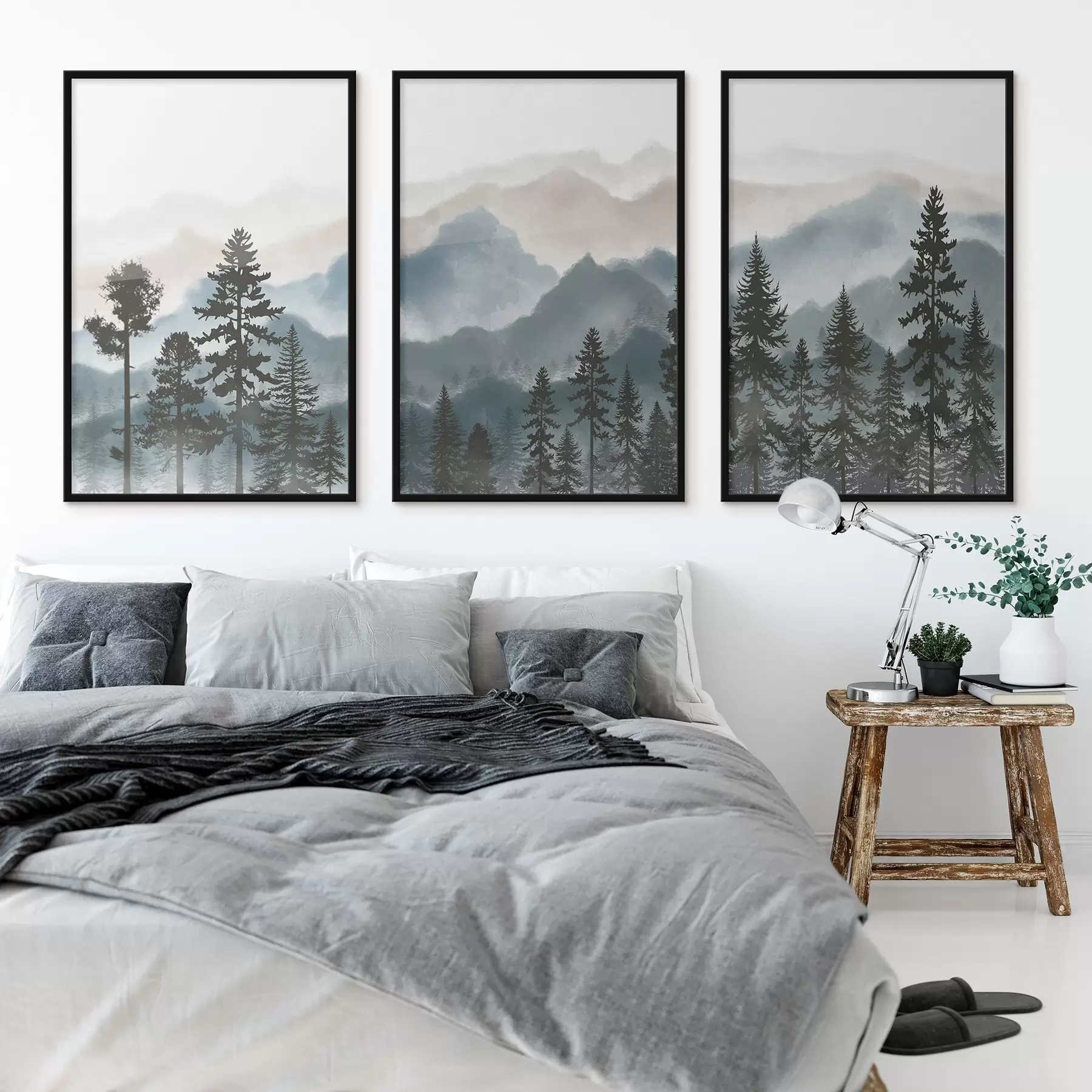 Fotobehang Rustige bergen en silhouetten van bomen d00244