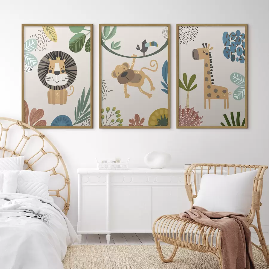 Fotobehang Dieren in de jungle in de stijl van safari, boho: aap, leeuw, giraffe d00332