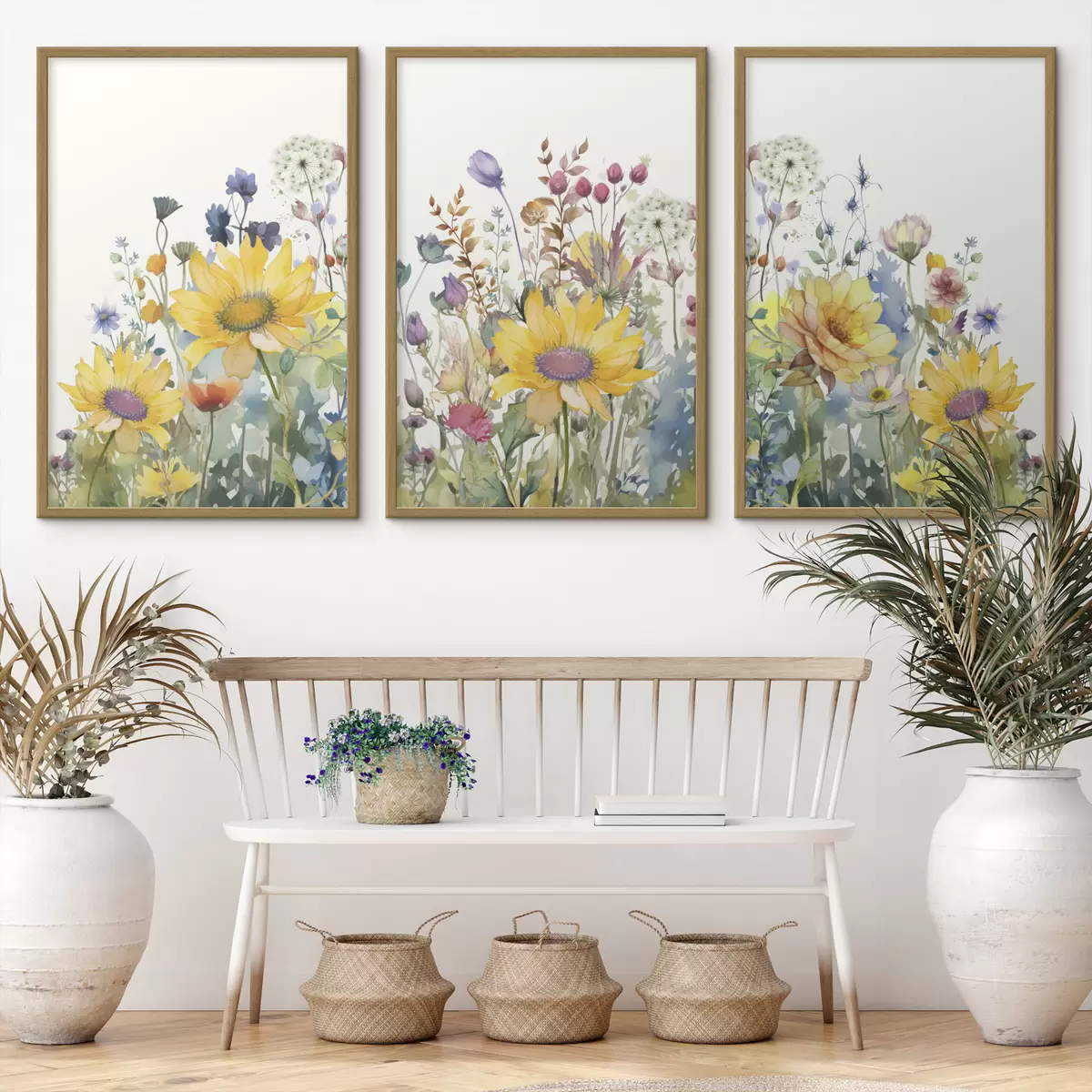Poster Kleurrijke zomerse waterverf wilde bloemen d00333
