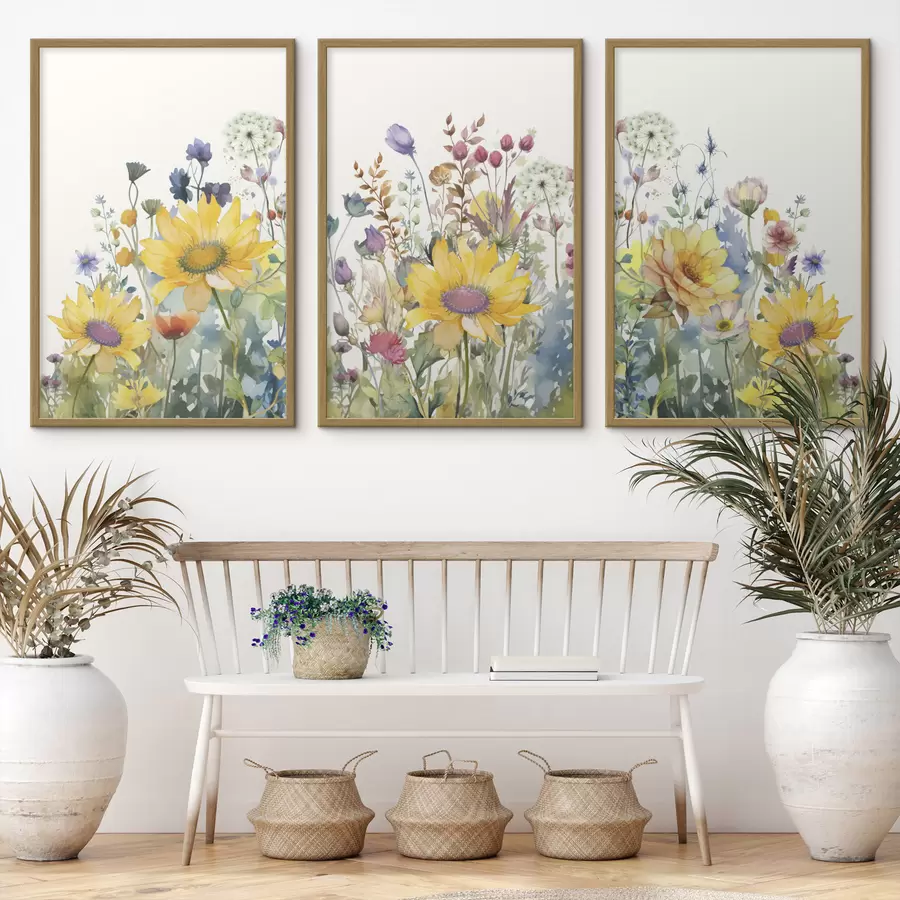 Fotobehang Kleurrijke zomerse waterverf wilde bloemen d00333