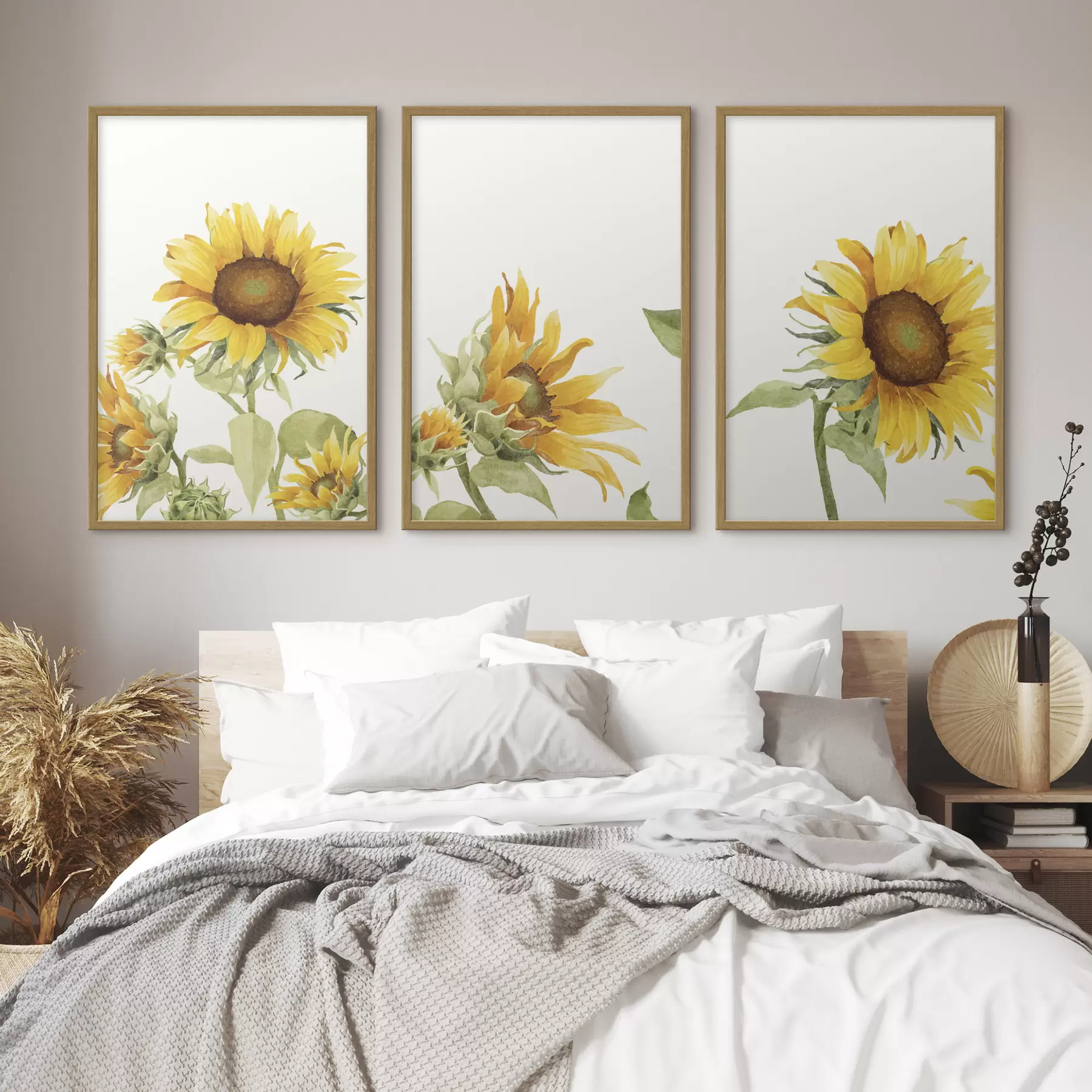 Fotobehang Kleurrijke aquarel zonnebloemen d00334