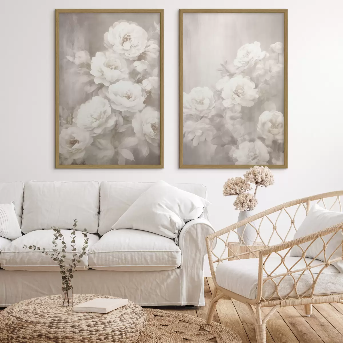 Poster Witte vintage bloemen d00384