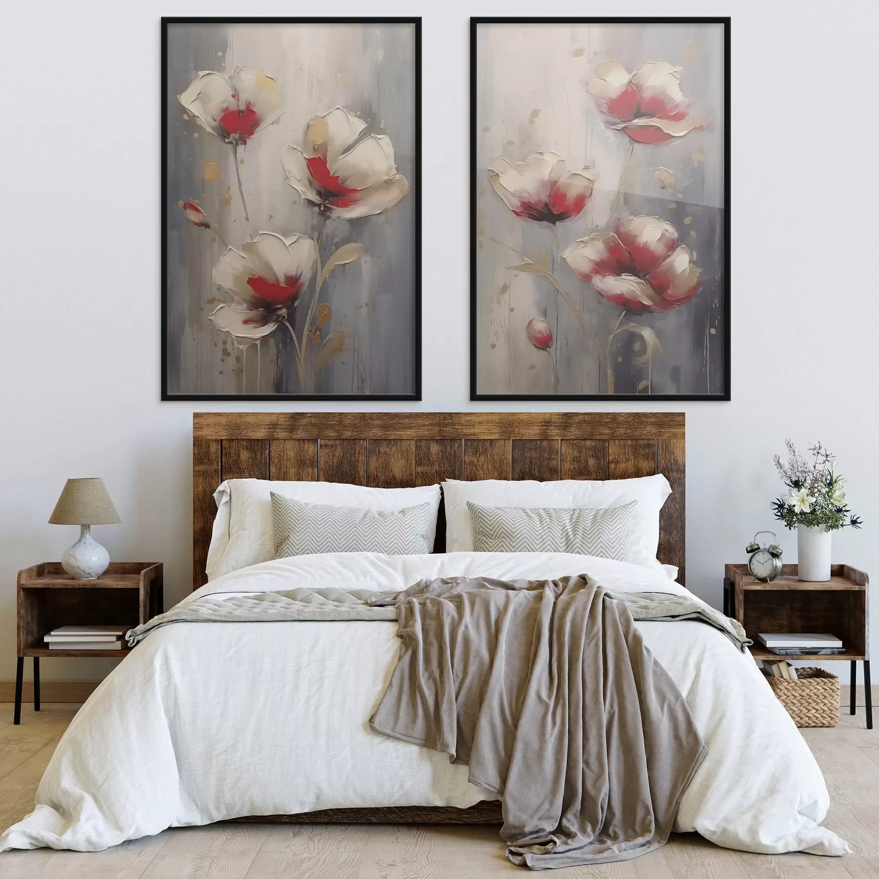 Fotobehang Witte en rode bloemen d00399