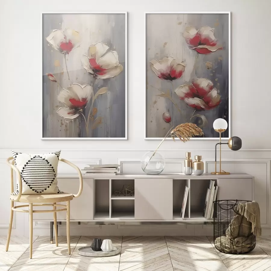 Fotobehang Witte en rode bloemen d00399