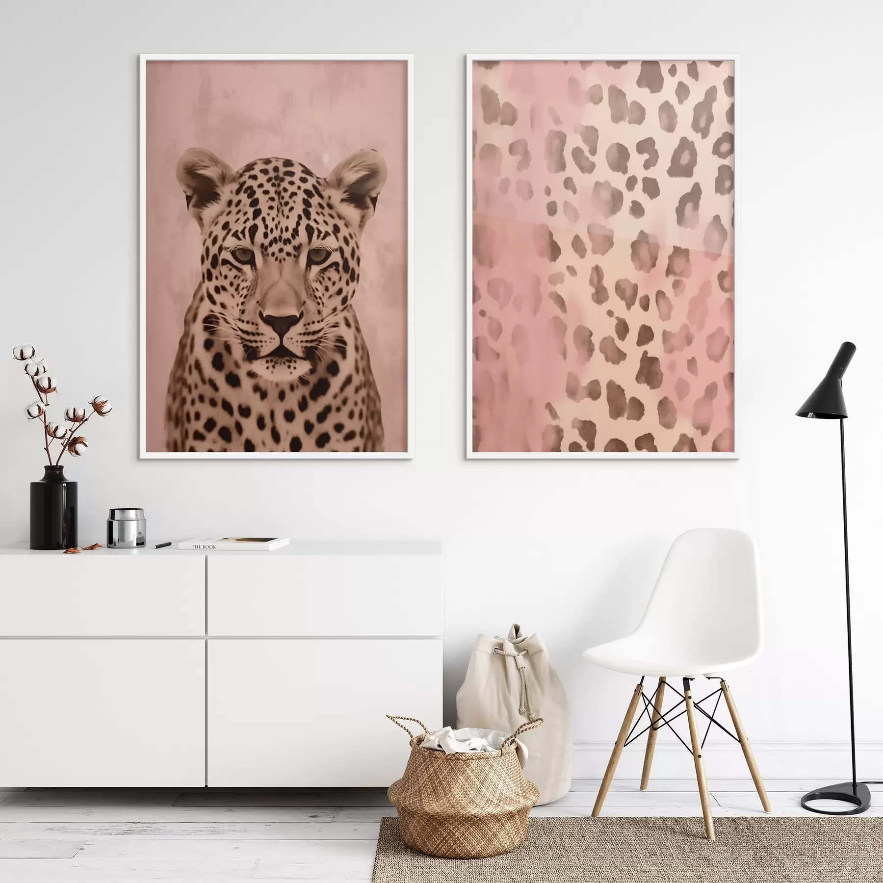 Fotobehang Portret van een jachtluipaard, Abstract patroon met luipaardprint op een roze achtergrond d00402