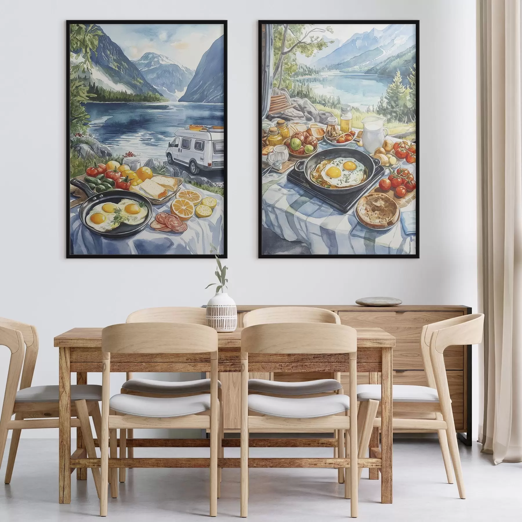 Fotobehang Ontbijt in de natuur, reizen, buitenleven, aquarelstijl, Noorwegen d00404