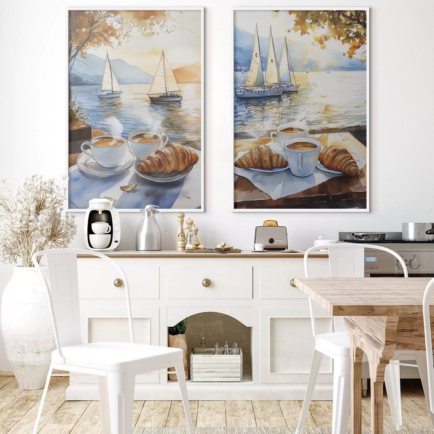 Fotobehang Zonsondergang op het meer met ups van koffie, zeilboten, natuur, reizen d00407