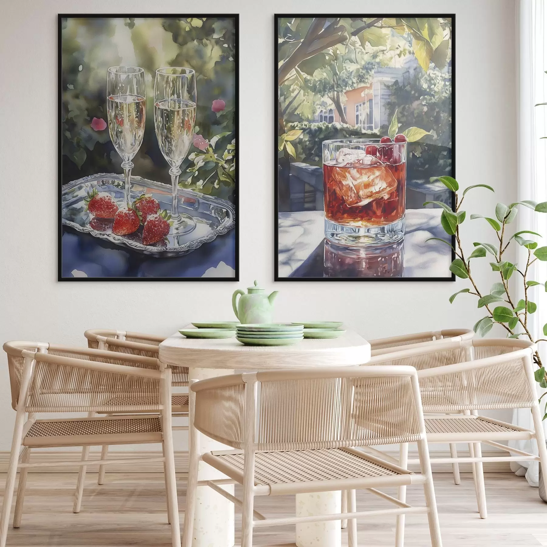 Fotobehang Heerlijke cocktails met bessen, aquarelstijl, esthetiek, zomernatuur d00415
