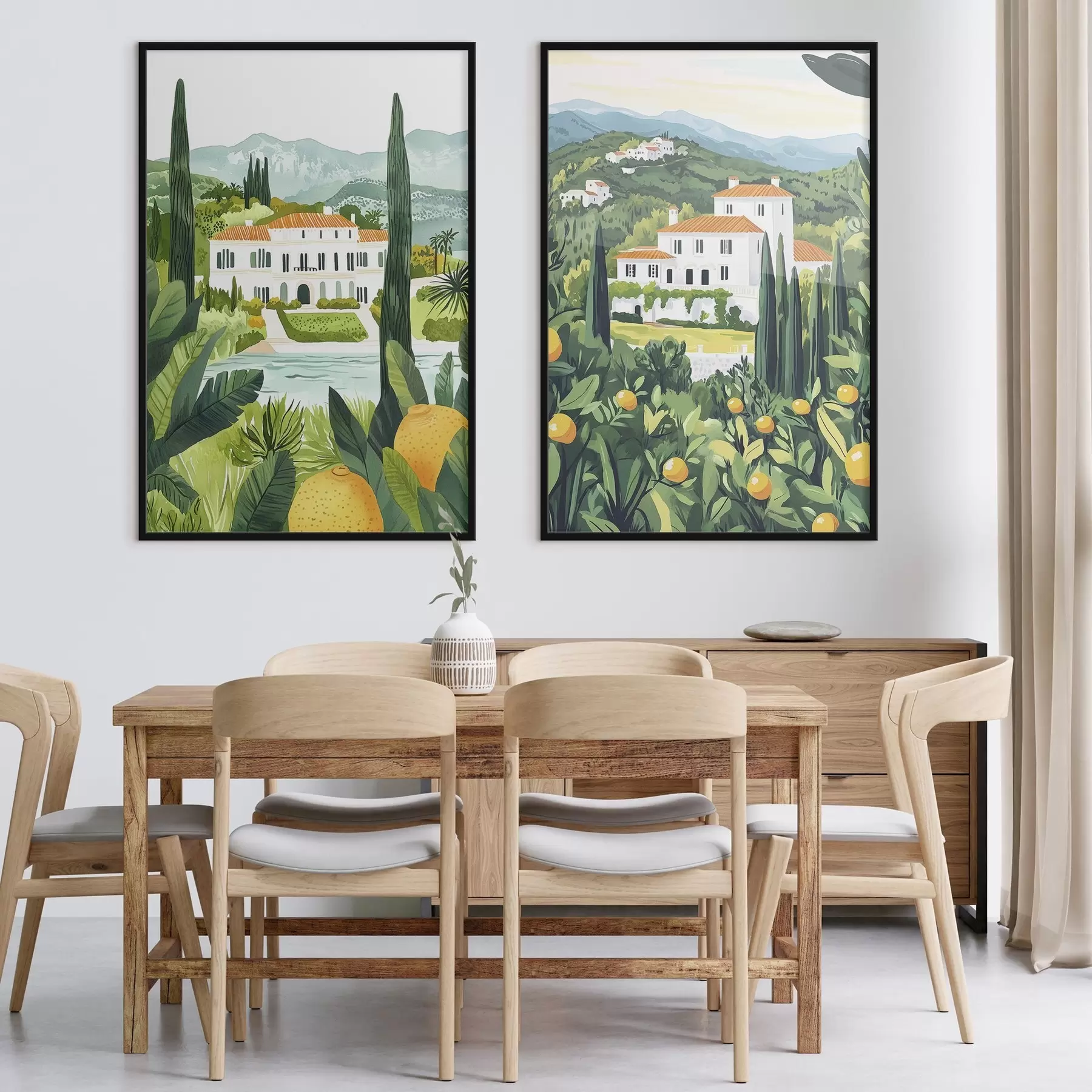 Fotobehang Mediterraan landschap met bomen en huizen, zeekust, Spanje d00450