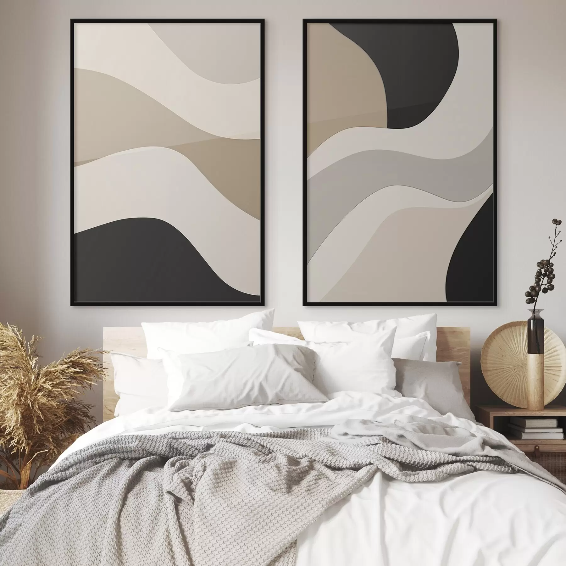 Fotobehang Abstracte golven in beige en zwarte tinten d00460