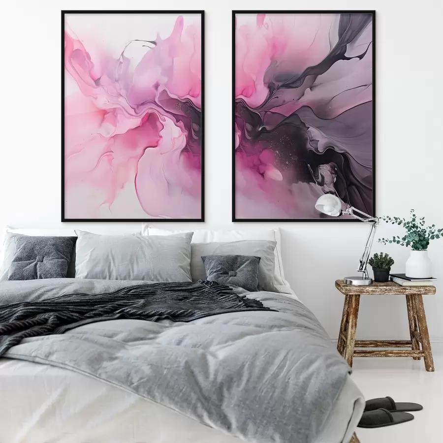 Fotobehang Abstracte wervelingen van roze, paars en zwart smelten samen in een vloeiende, organische compositie en creëren een gevoel van beweging d00532