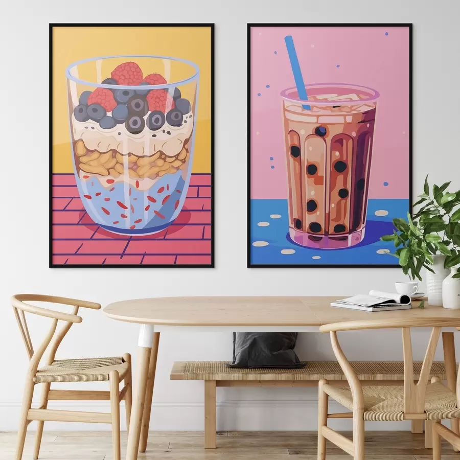 Fotobehang Bubbelthee en granola met fruit d00545