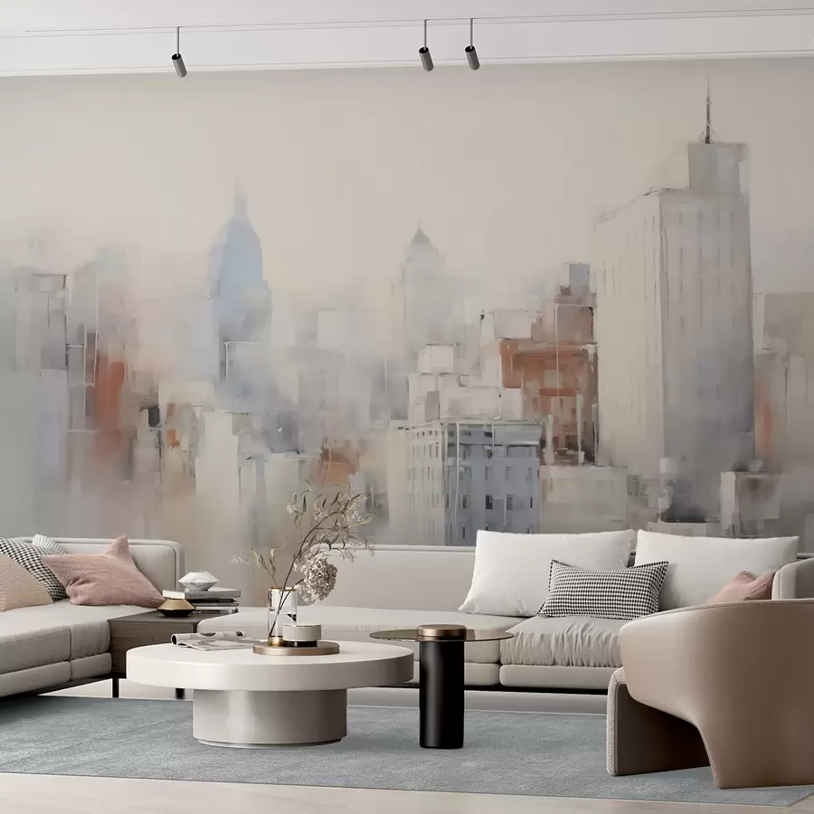 Fotobehang Abstracte imitatie van schilderkunst in de stad w04897
