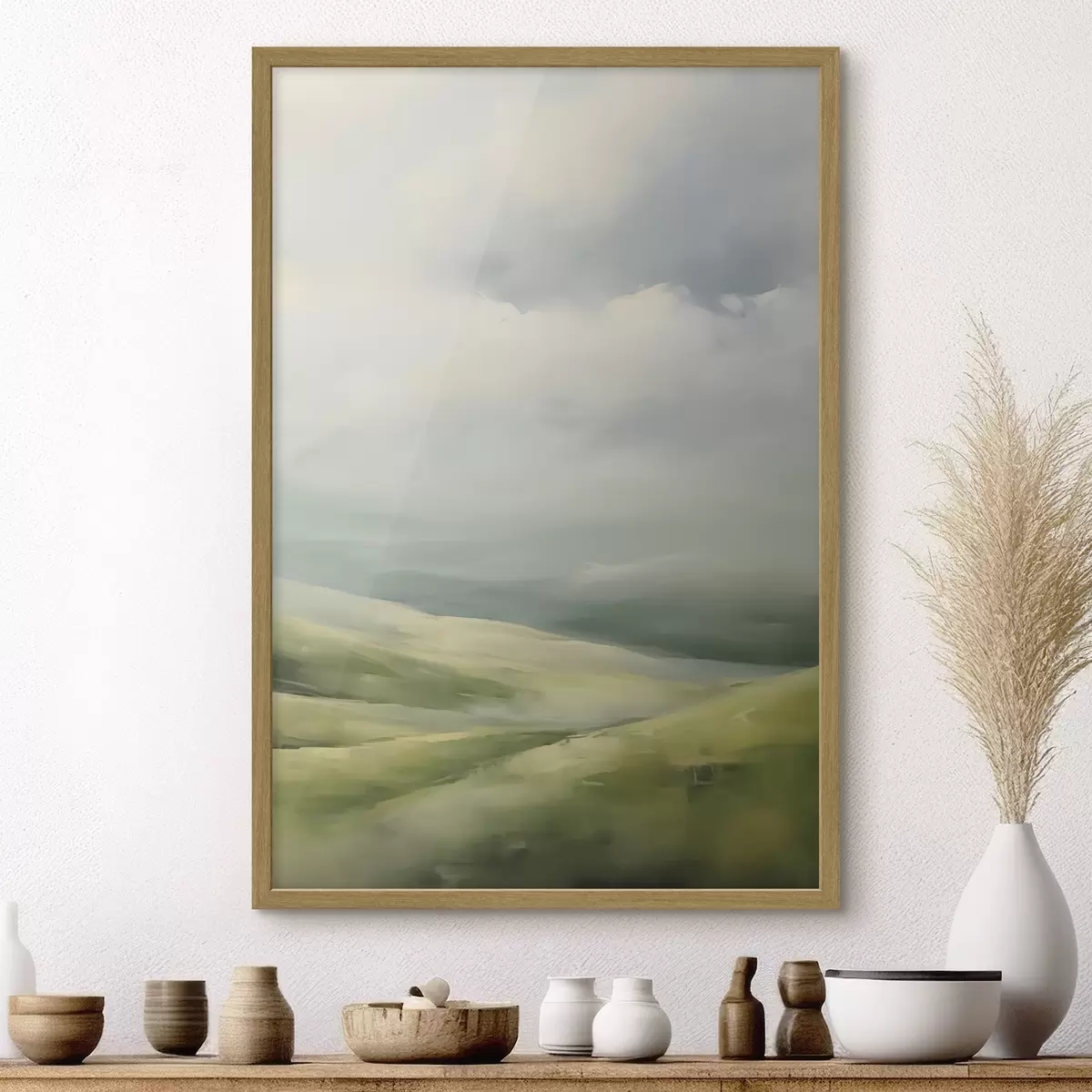 Poster Veld tegen een achtergrond van wolken f47243