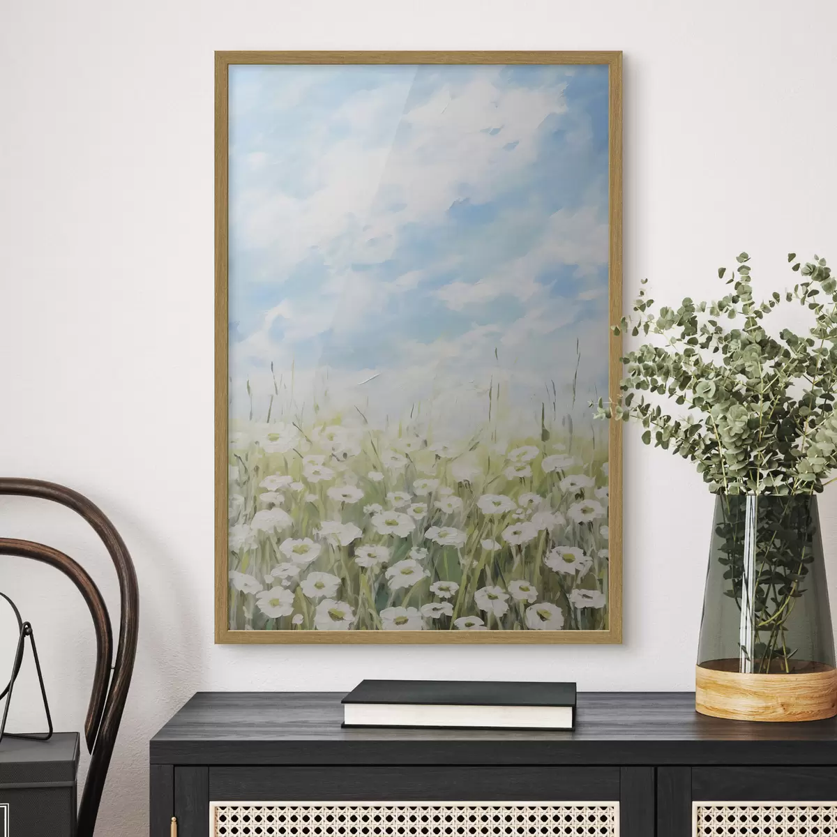 Poster Veld met madeliefjes imitatie schilderij f47246