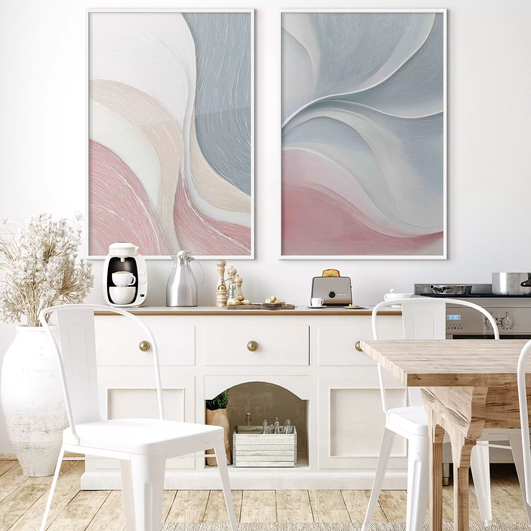 Fotobehang Abstracte golven in roze-beige-blauwe tinten d00874