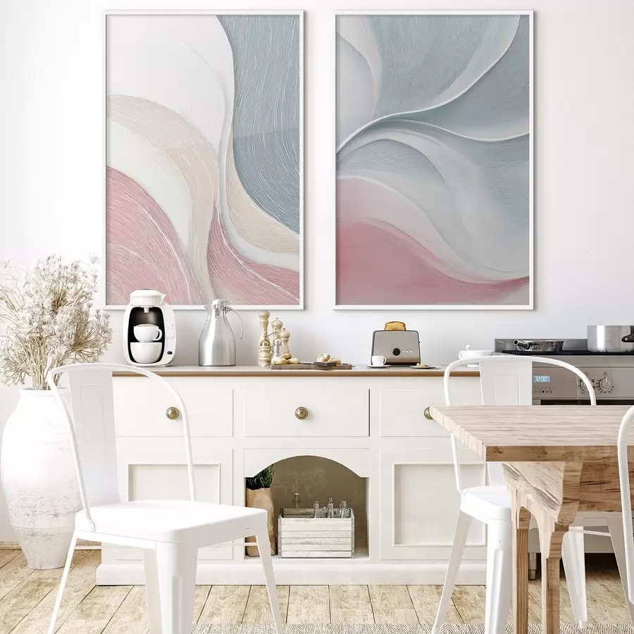 Fotobehang Abstracte golven in roze-beige-blauwe tinten d00874