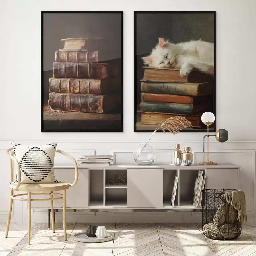 Fotobehang Kat op boeken d00919