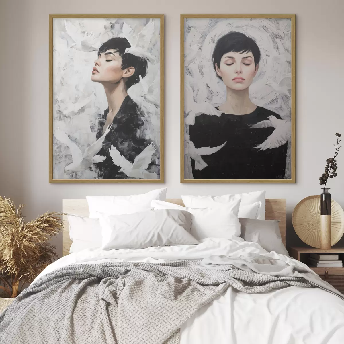 Poster Vrouw met duiven d00923