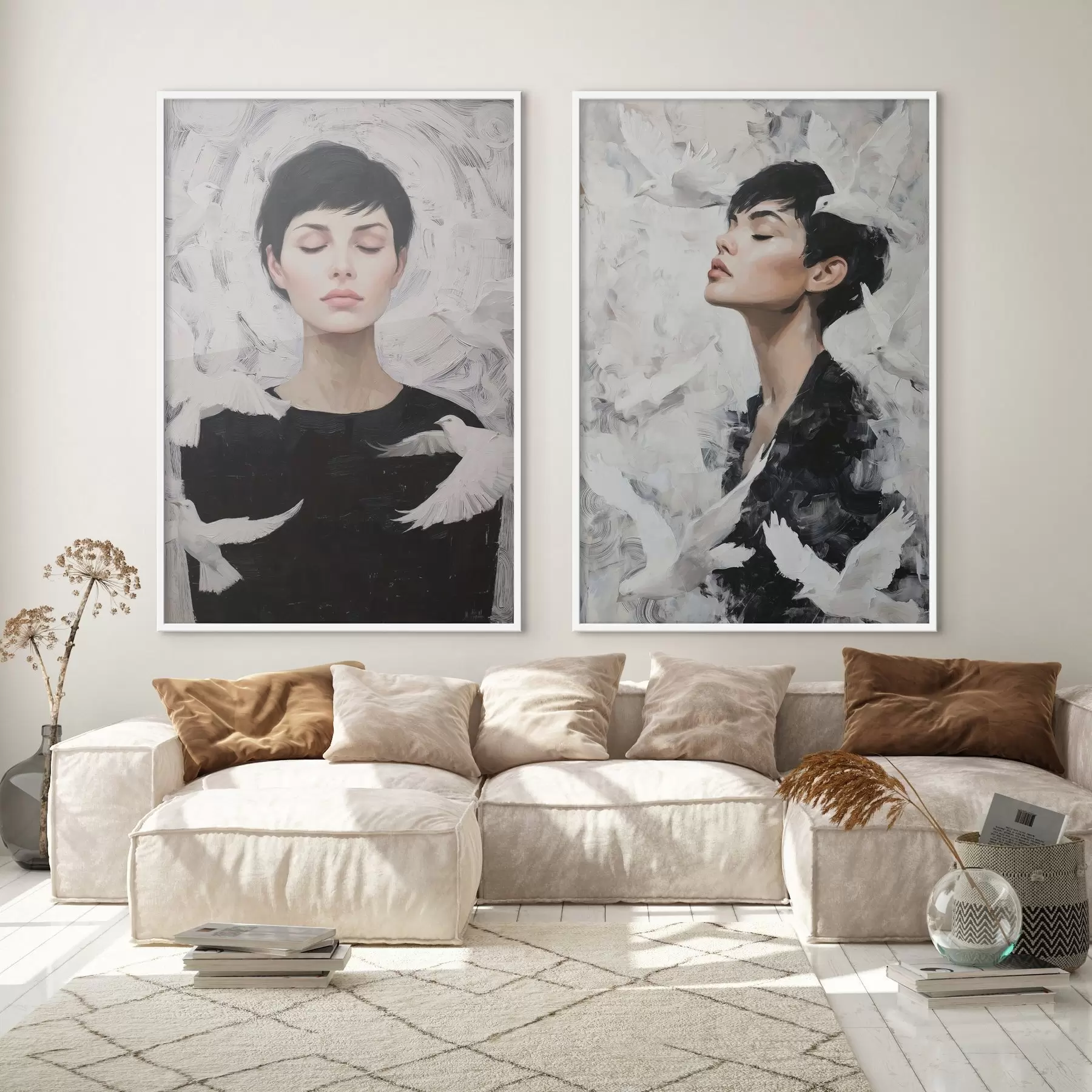 Fotobehang Vrouw met duiven d00923