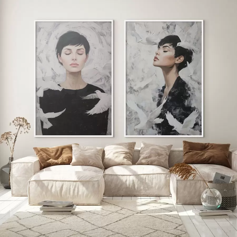 Fotobehang Vrouw met duiven d00923