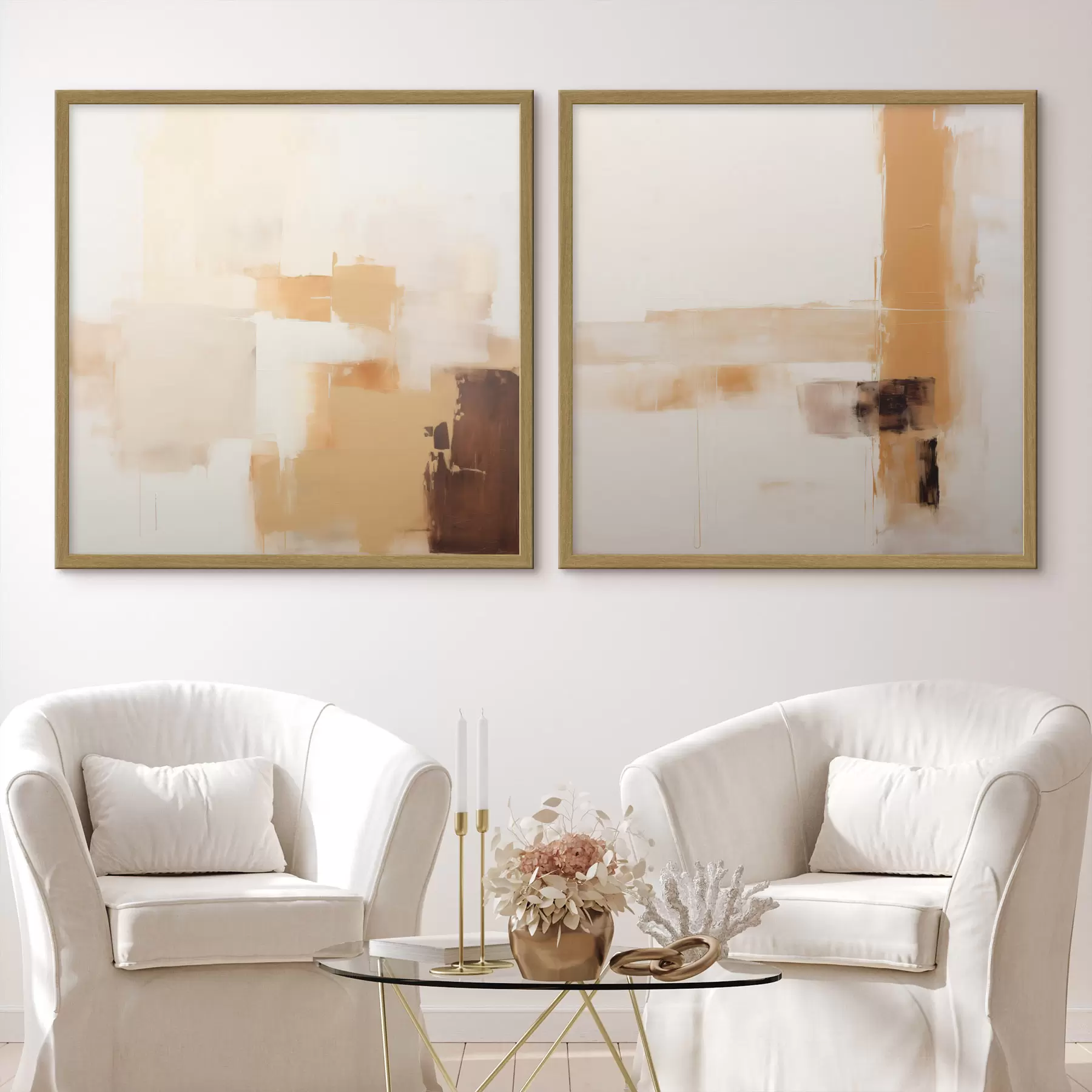 Fotobehang Abstracte tweedelige compositie in beige en bruin d00891
