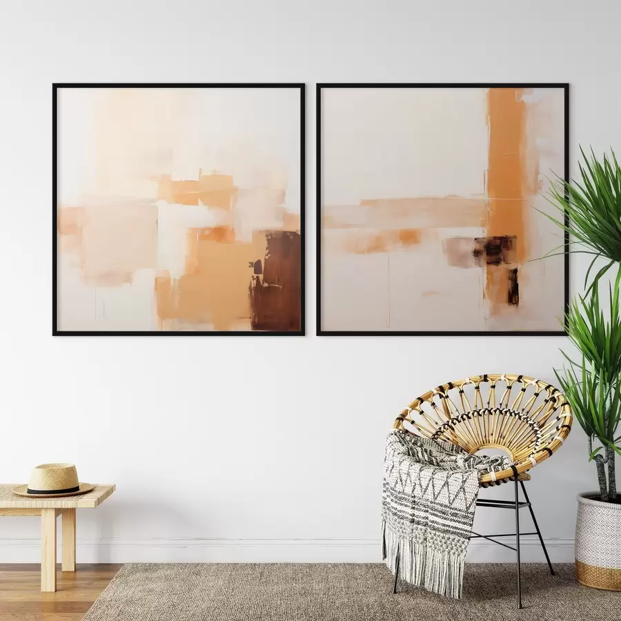 Fotobehang Abstracte tweedelige compositie in beige en bruin d00891