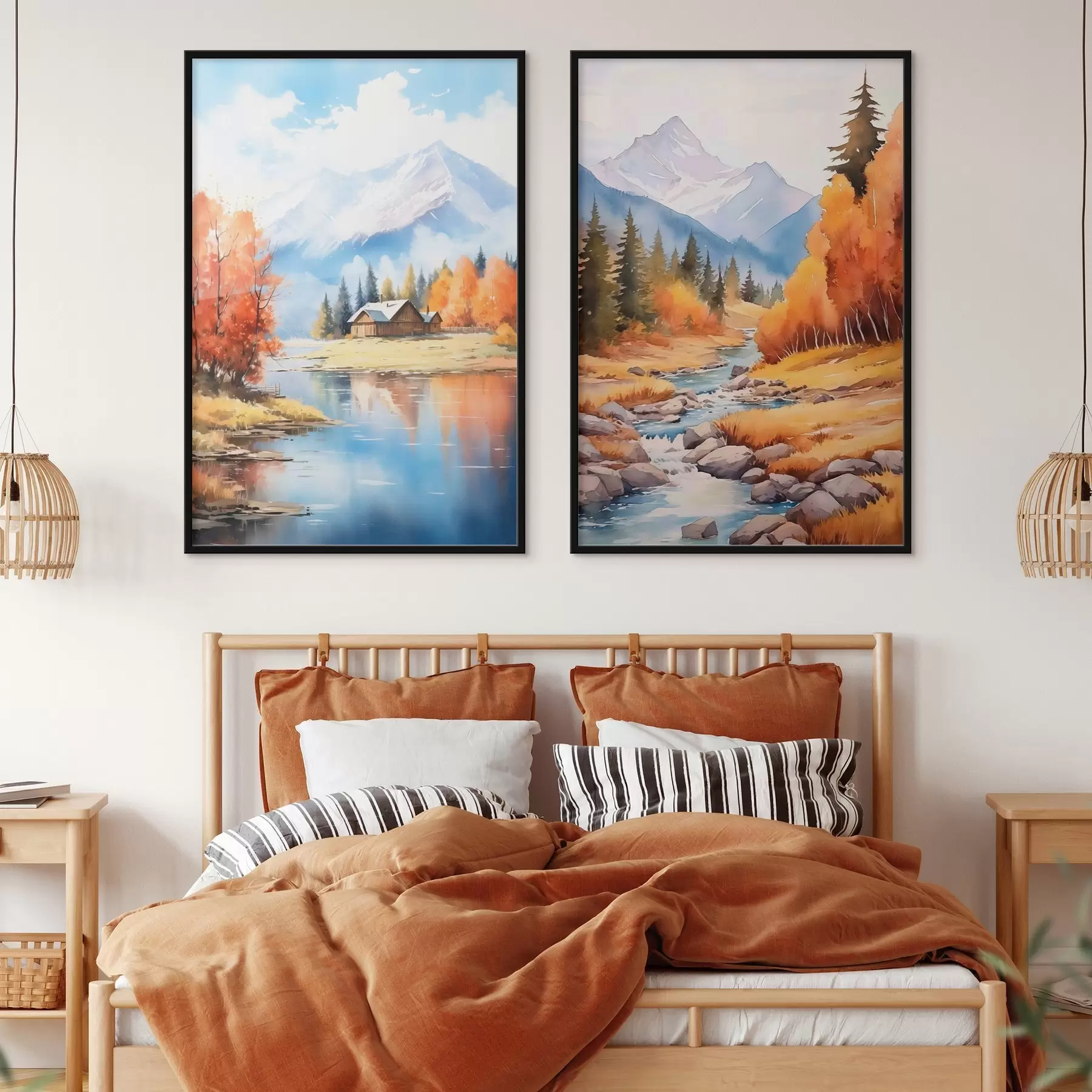 Fotobehang Herfstberglandschap met meer en rivier d00929