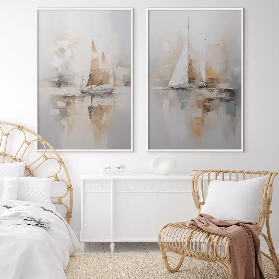 Fotobehang Schilderij imitatie zeilboot d00948