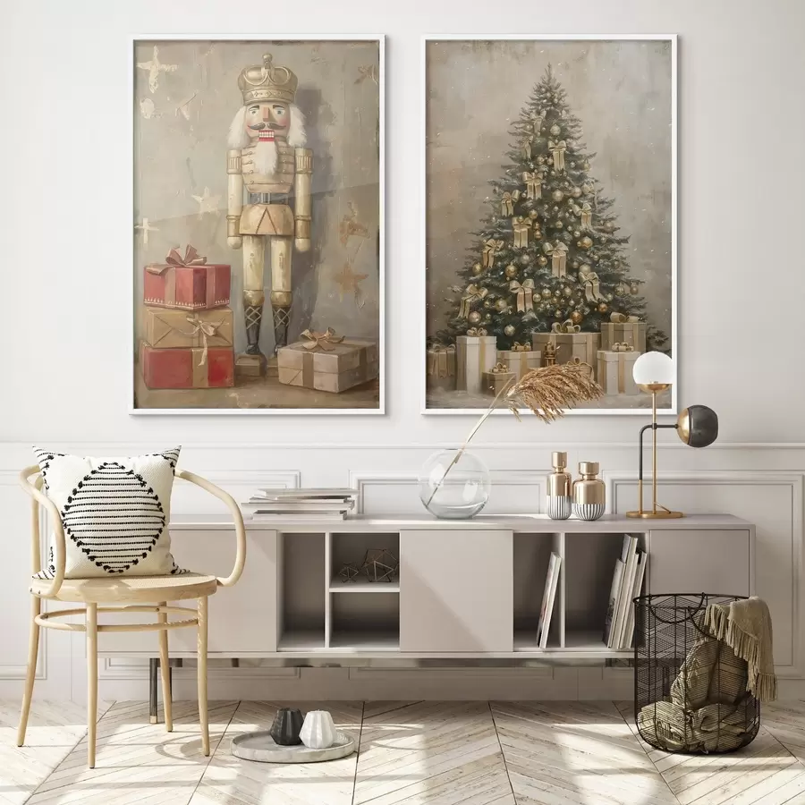 Fotobehang De Notenkraker en kerstboom met cadeautjes d00957