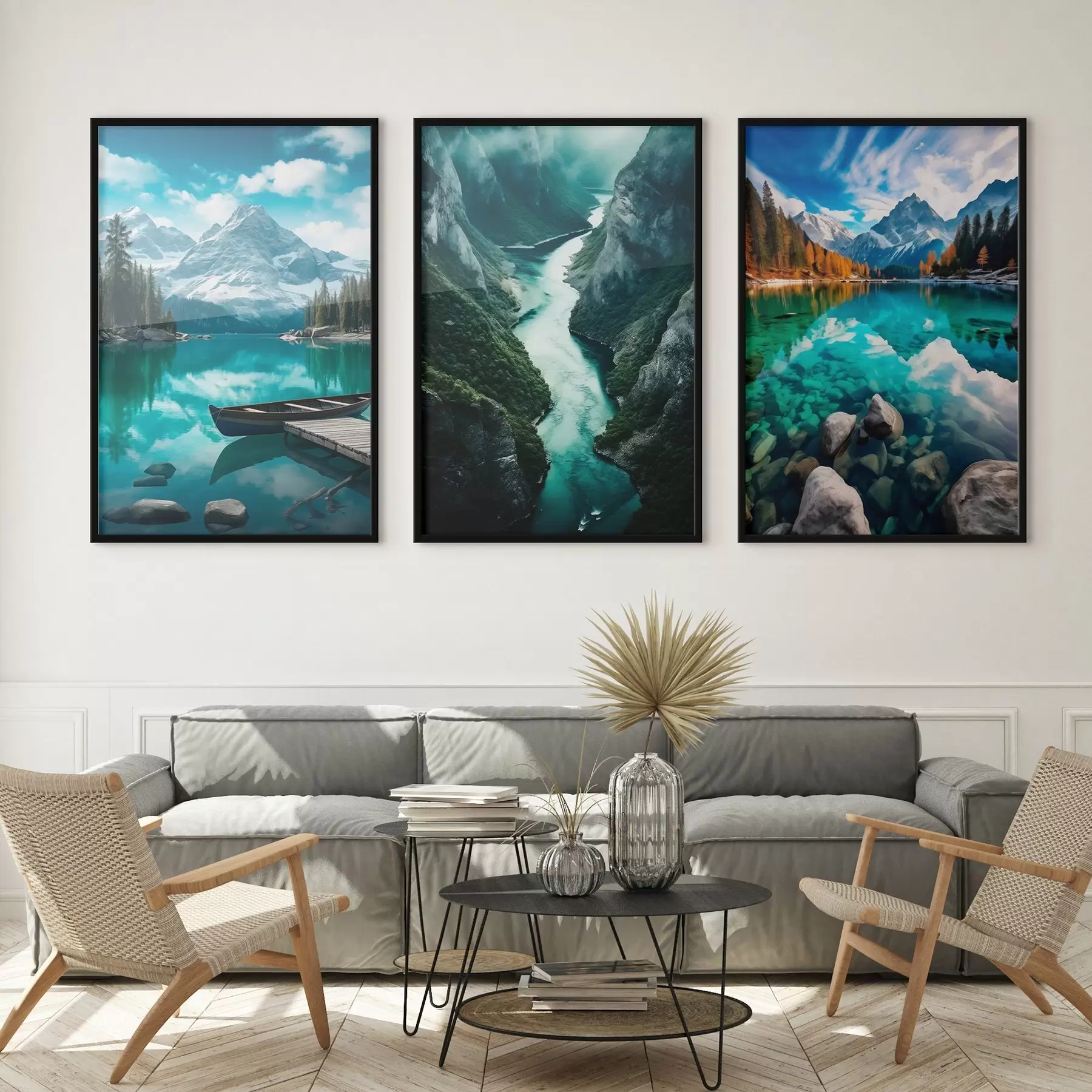 Fotobehang Alpenmeren en uitzicht op fjorden in koele blauwgroene tinten d00961